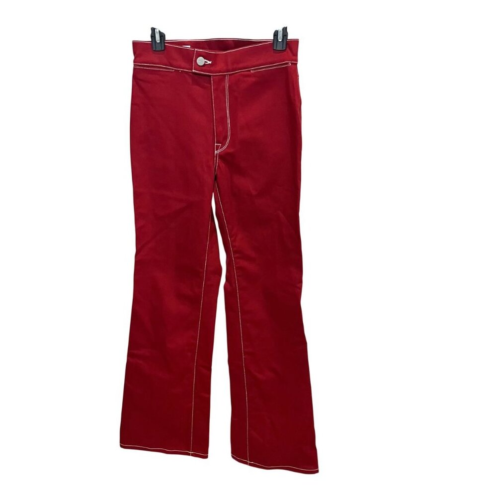 BLDWN‎ Piper Red Contrast Stitch High Rise Wide Leg Jeans Minimalist - Size 28